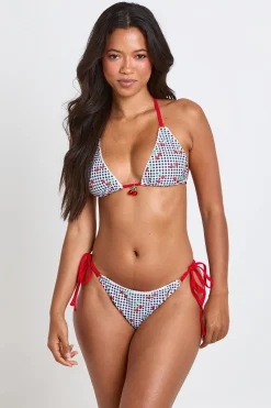 Haut De Bikini Triangle Et Bas De Bikini À Nouer Sur Les Côtés Imprimé Cerises Avec Finitions