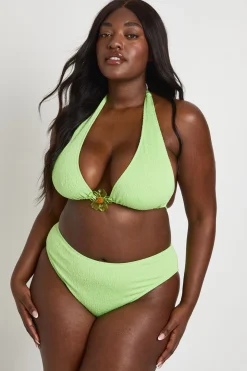 Haut De Bikini Triangle Texturé Avec Ornement Floral Et Bas De Bikini Taille Haute Grande Taille