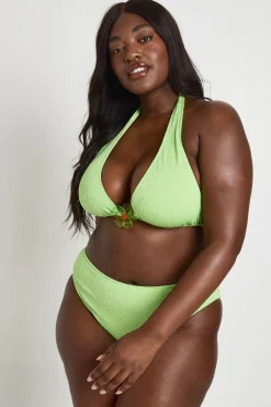 Haut De Bikini Triangle Texturé Avec Ornement Floral Et Bas De Bikini Taille Haute Grande Taille