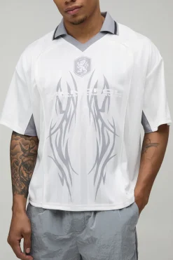 Haut De Football Grunge Surdimensionné Col V En Mesh Avec Appliqué Varsity