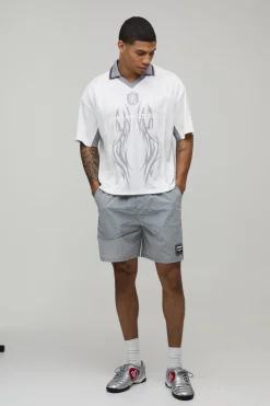 Haut De Football Grunge Surdimensionné Col V En Mesh Avec Appliqué Varsity