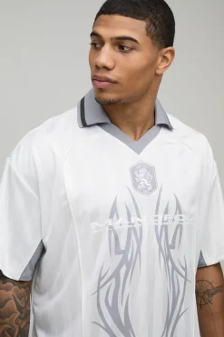 Haut De Football Grunge Surdimensionné Col V En Mesh Avec Appliqué Varsity
