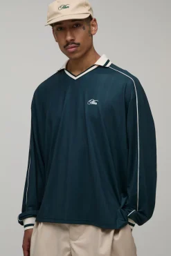 Haut De Football Homme Oversize Brodé À Liseré Et Manches Longues