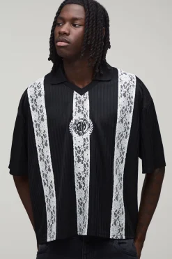 boohooMAN Haut De Football Oversize Boxy À Rayures Avec Panneau En Dentelle<Homme Tout Afficher|T-Shirts