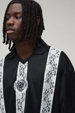 boohooMAN Haut De Football Oversize Boxy À Rayures Avec Panneau En Dentelle<Homme Tout Afficher|T-Shirts
