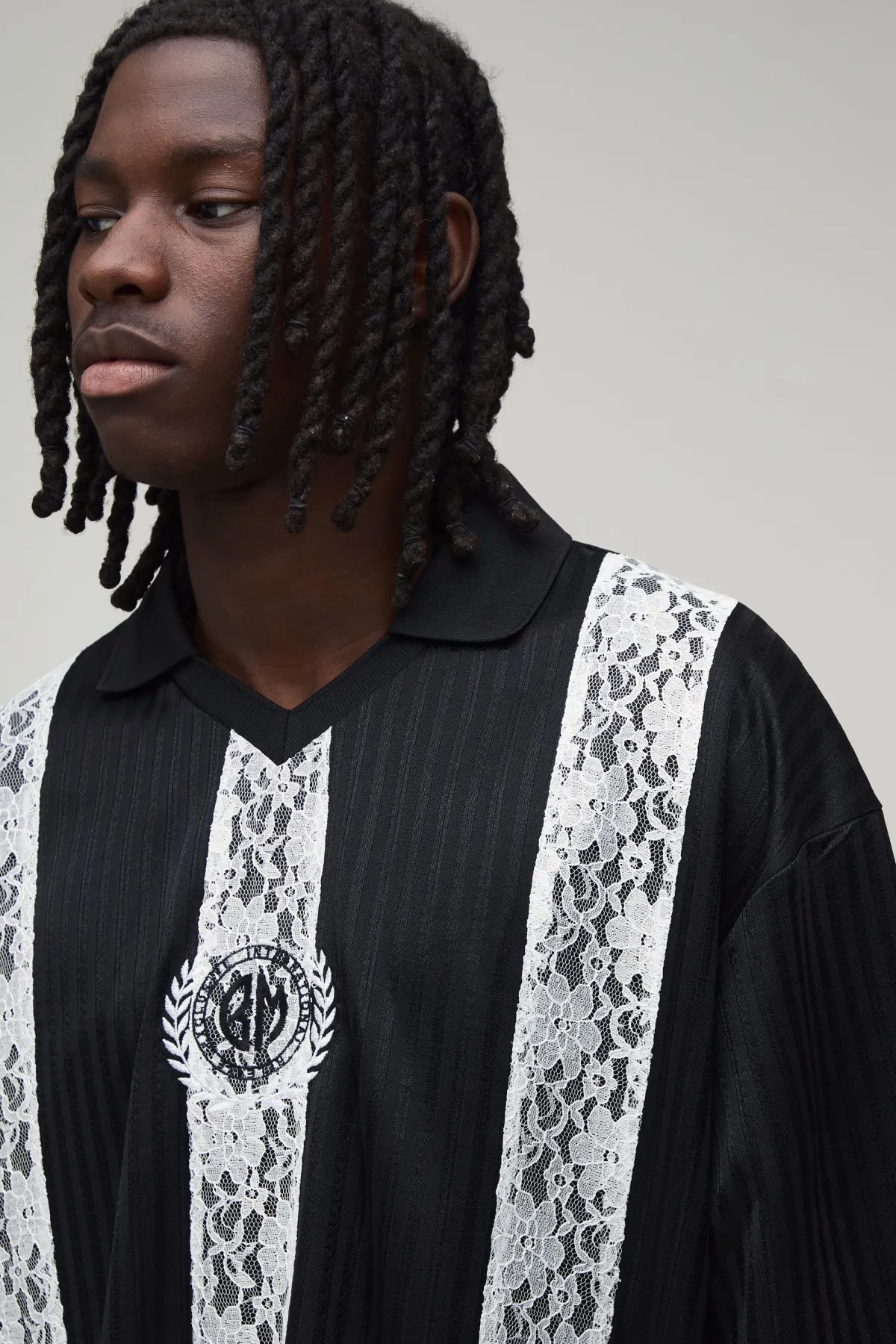 boohooMAN Haut De Football Oversize Boxy À Rayures Avec Panneau En Dentelle<Homme Tout Afficher|T-Shirts