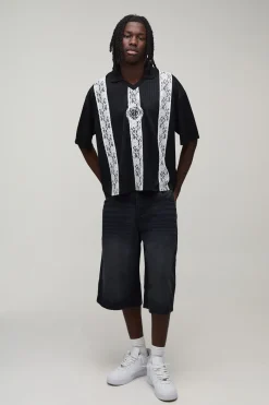 boohooMAN Haut De Football Oversize Boxy À Rayures Avec Panneau En Dentelle<Homme Tout Afficher|T-Shirts