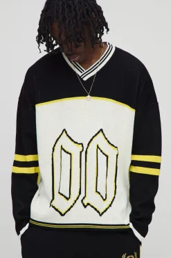 Haut de hockey pour homme, à manches longues, tricoté en jacquard, style gothique et universitaire