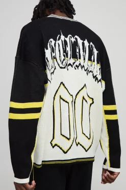 Haut de hockey pour homme, à manches longues, tricoté en jacquard, style gothique et universitaire