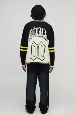 Haut de hockey pour homme, à manches longues, tricoté en jacquard, style gothique et universitaire