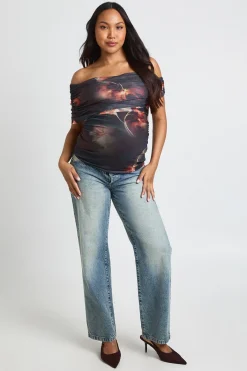 boohoo Haut De Maternité Asymétrique Froncé À Imprimé<Femme Tops