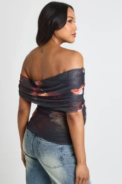 boohoo Haut De Maternité Asymétrique Froncé À Imprimé<Femme Tops