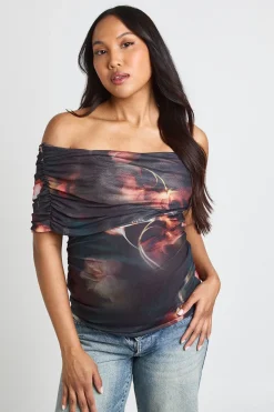 boohoo Haut De Maternité Asymétrique Froncé À Imprimé<Femme Tops