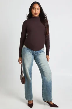 boohoo Haut De Maternité À Manches Longues Avec Encolure Montante Et Fronces Latérales<Femme Looks Chocolat|Tops