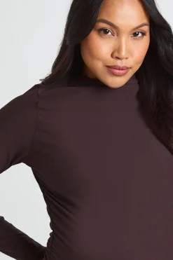 boohoo Haut De Maternité À Manches Longues Avec Encolure Montante Et Fronces Latérales<Femme Looks Chocolat|Tops