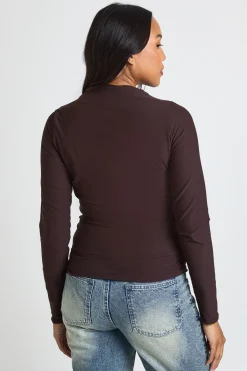 boohoo Haut De Maternité À Manches Longues Avec Encolure Montante Et Fronces Latérales<Femme Looks Chocolat|Tops