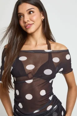 Haut De Plage Asymétrique En Mesh À Pois