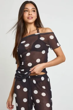Haut De Plage Asymétrique En Mesh À Pois