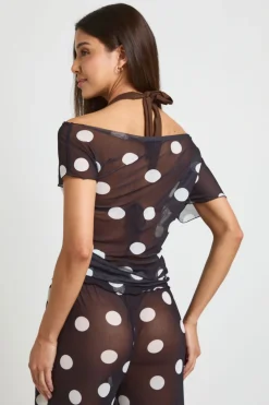 Haut De Plage Asymétrique En Mesh À Pois