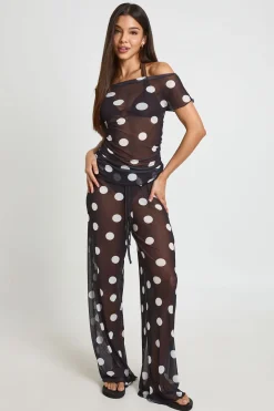 Haut De Plage Asymétrique En Mesh À Pois