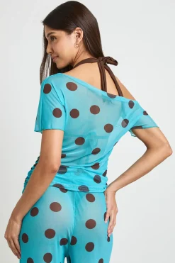 boohoo Haut De Plage Asymétrique En Mesh À Pois<Femme Pois|Tenues De Plage