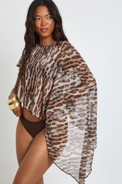 boohoo Haut De Plage Cape En Mesh Transparent Imprimé<Femme Imprimé Léopard|Tenues De Plage