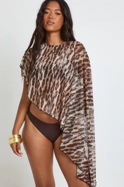 boohoo Haut De Plage Cape En Mesh Transparent Imprimé<Femme Imprimé Léopard|Tenues De Plage