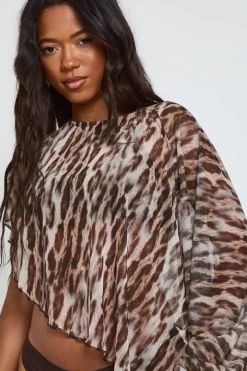 boohoo Haut De Plage Cape En Mesh Transparent Imprimé<Femme Imprimé Léopard|Tenues De Plage