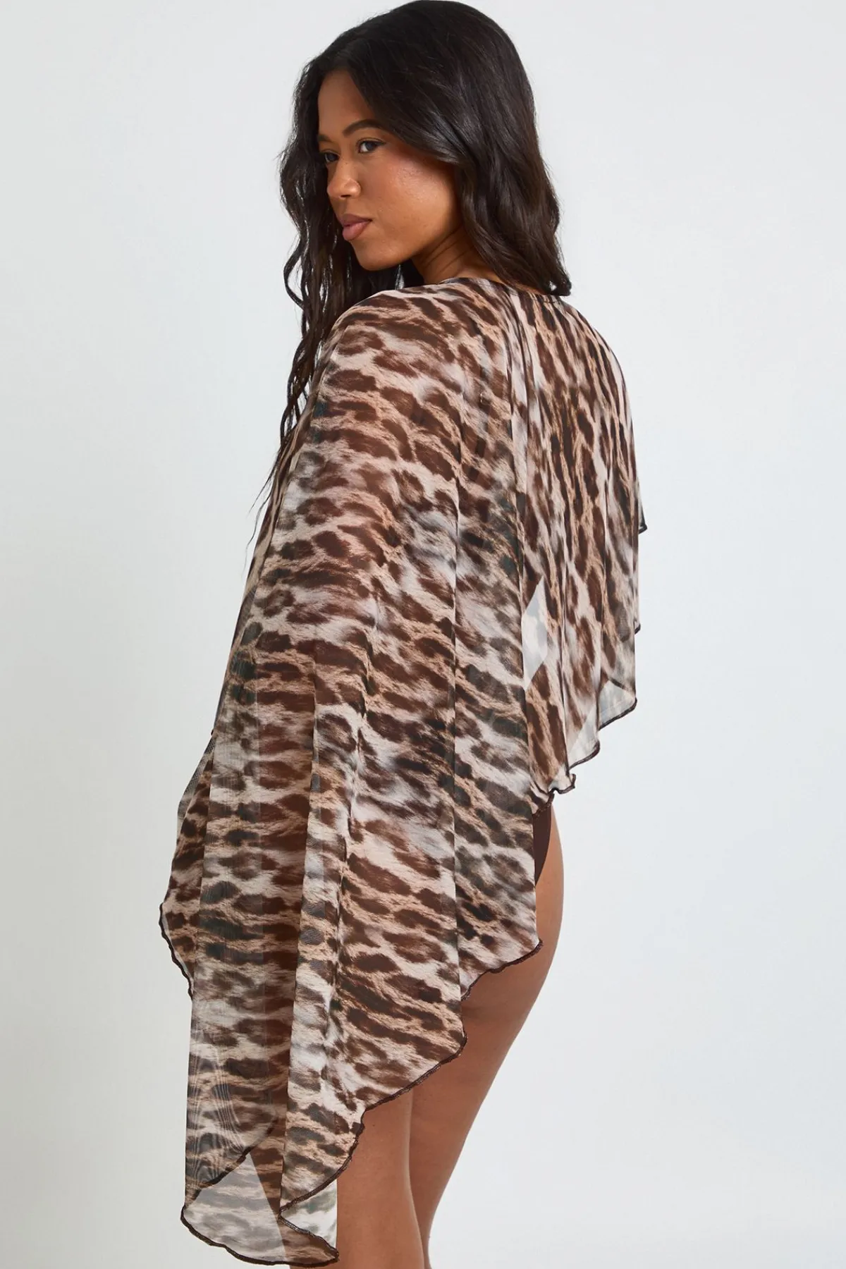boohoo Haut De Plage Cape En Mesh Transparent Imprimé<Femme Imprimé Léopard|Tenues De Plage