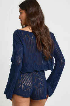 Haut De Plage En Crochet À Motifs Avec Encolure Bardot