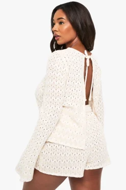 boohoo Haut de plage en tricot grande taille à motif zigzag avec nouement frontal<Femme Tenues De Plage