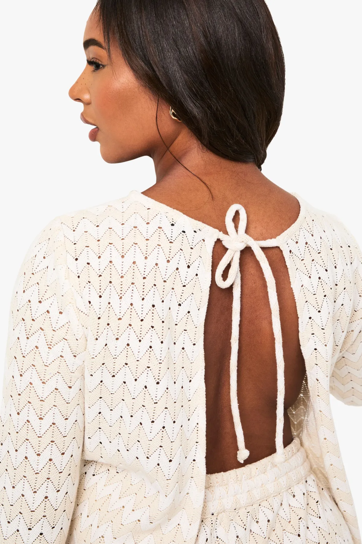 boohoo Haut de plage en tricot grande taille à motif zigzag avec nouement frontal<Femme Tenues De Plage
