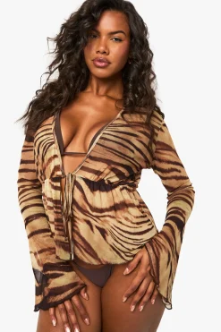 boohoo Haut de plage léopard à encolure drapée<Femme Imprimé Léopard|Tenues De Plage