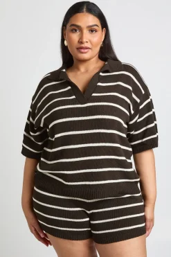 Haut De Plage Oversize Grande Taille À Rayures Tricotées