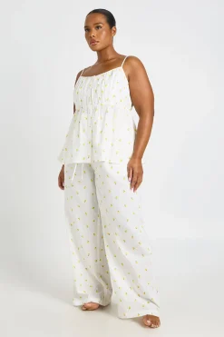 Haut De Pyjama Babydoll Grande Taille À Imprimé Citron En Tissu Gaufré