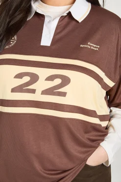 boohoo Haut De Rugby À Col Grande Taille<Femme Looks Chocolat|Tops