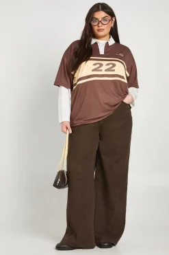boohoo Haut De Rugby À Col Grande Taille<Femme Looks Chocolat|Tops