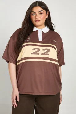boohoo Haut De Rugby À Col Grande Taille<Femme Looks Chocolat|Tops
