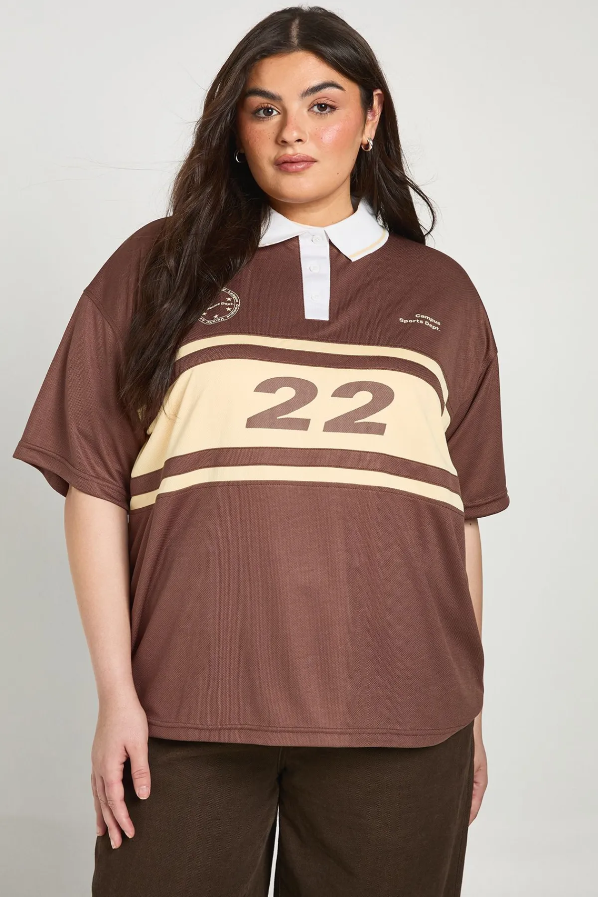 boohoo Haut De Rugby À Col Grande Taille<Femme Looks Chocolat|Tops