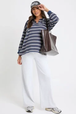 boohoo Haut De Rugby De Maternité À Col En Coton Épais Rayé Avec Détails Boutonnés<Femme Tops