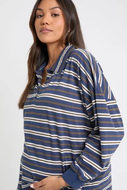 boohoo Haut De Rugby De Maternité À Col En Coton Épais Rayé Avec Détails Boutonnés<Femme Tops