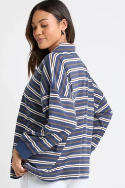 boohoo Haut De Rugby De Maternité À Col En Coton Épais Rayé Avec Détails Boutonnés<Femme Tops