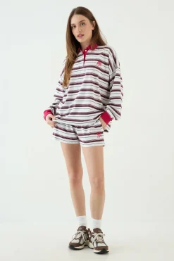 Haut De Rugby Oversized À Manches Longues Avec Col Contrasté Et Rayures Dsgn Studio
