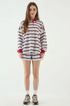 Haut De Rugby Oversized À Manches Longues Avec Col Contrasté Et Rayures Dsgn Studio