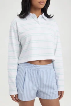 boohoo Haut De Rugby Rayé Court À Manches Longues<Femme Tops