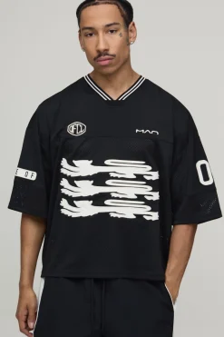 boohooMAN Haut De Sport Baseball Col V Appliqué Coupe Ample Oversize Pièce Unique<Homme T-Shirts