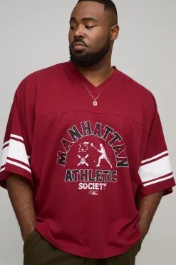 boohooMAN Haut De Sport Grande Taille Col V Imprimé Football Oversize<Homme Tout Afficher|T-Shirts