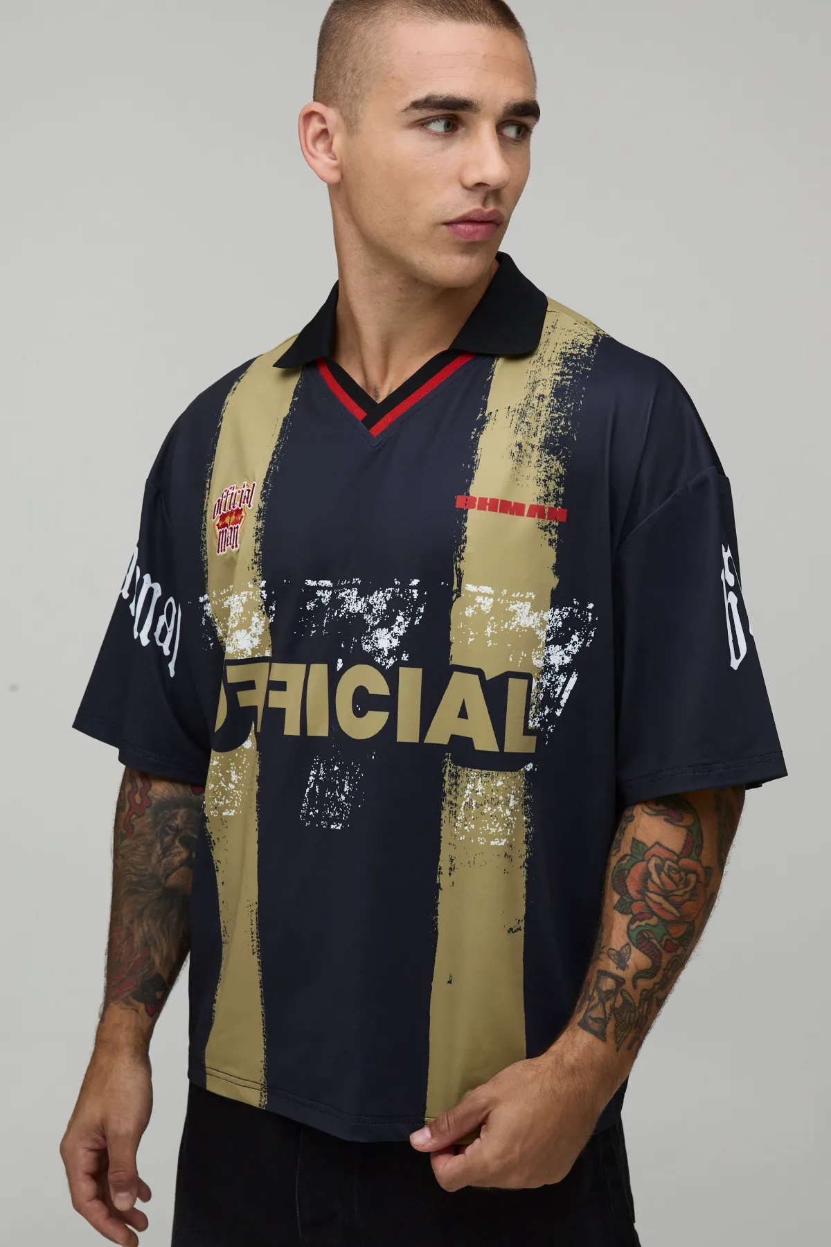 boohooMAN Haut De Sport Oversize Boxy À Rayures Officielles<Homme Tout Afficher|T-Shirts