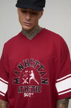 Haut De Sport Oversize Long Col En V Imprimé Football