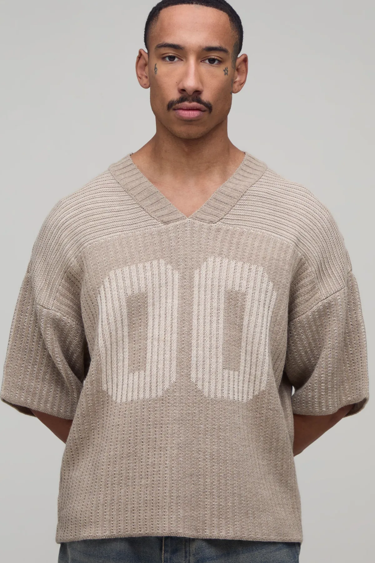 boohooMAN Haut De Sport Tricoté Côtelé Style Universitaire À Col V<Homme T-Shirts|Maille